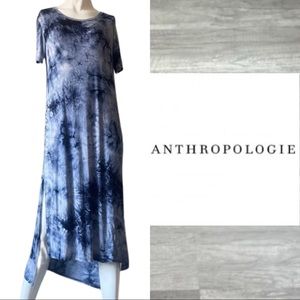 Anthropologie Caution To The Wind Blue Tie Dye Midi Dress Hi Low Hem Side Slit